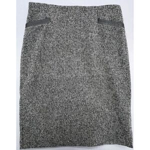 Van Heusen Skirt 2 Black Gray Stretch Faux Leather Trim Pencil Knee Lined Career